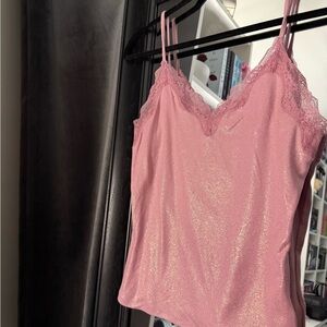 Express Pink Lace Trim Tank Top
